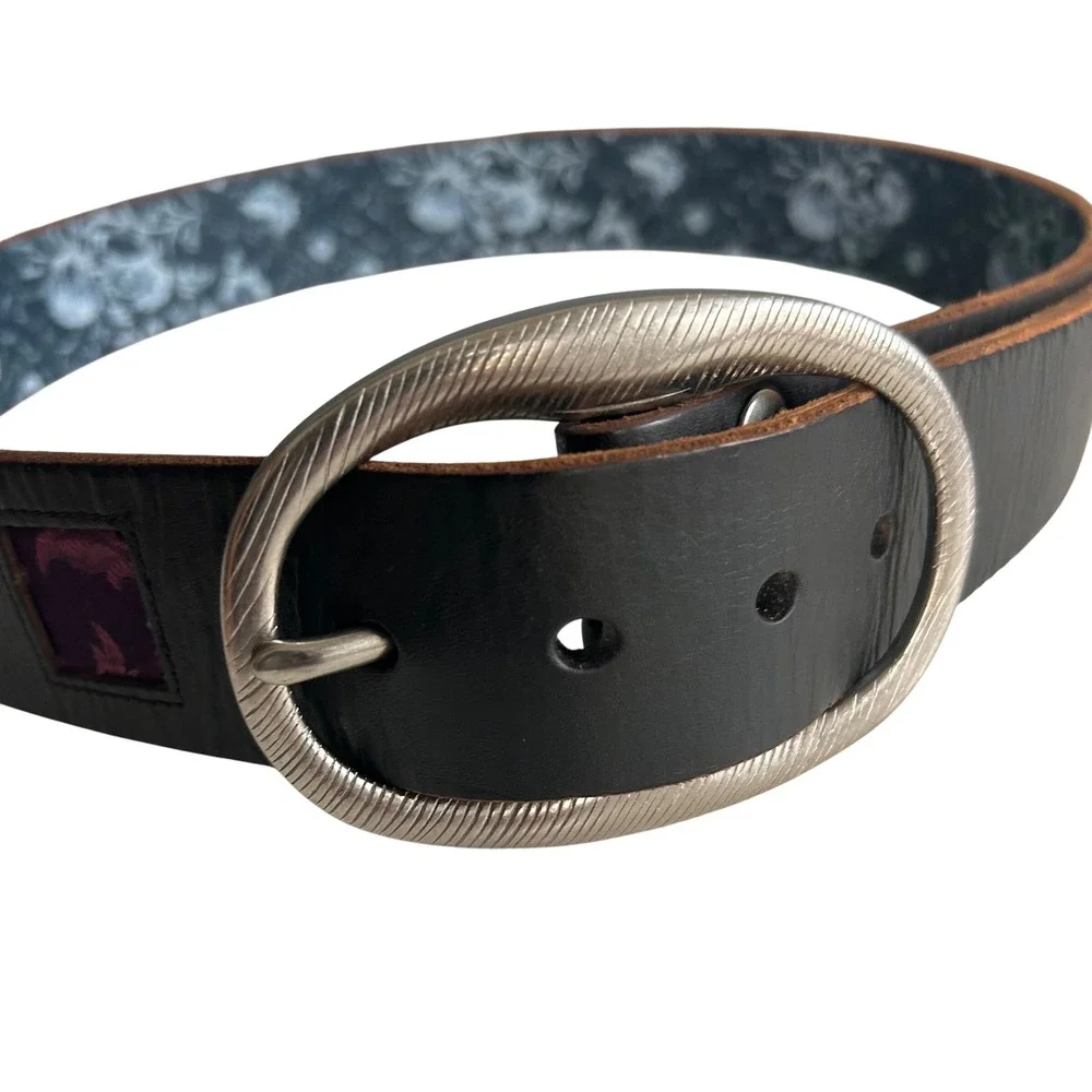 Robert Graham Brown Leather Belt men's 38 Chunky Buckle Patchwork Statement